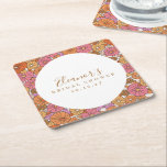 Posavasos Cuadrado De Papel Boho Script Ochre Pink Floral Bridal Shower Person<br><div class="desc">Boho Script Earthy Ochre Naranja Floral Bridal Shower Personalizado Papel cuadrado</div>