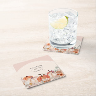 Posavasos Cuadrado De Papel Boho Terracotta Pampas Pumpkins Fall Wedding