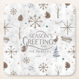 Posavasos Cuadrado De Papel Boho Twigs & Pinecone Navidades ID986
