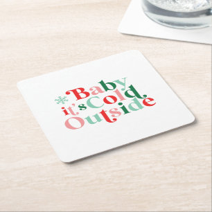 Posavasos Cuadrado De Papel Boho, un bebé de moda moderna, hace frío fuera de