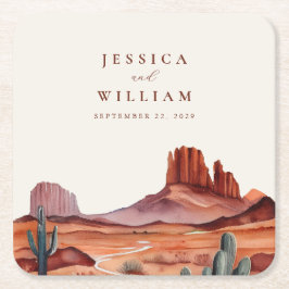 Posavasos Cuadrado De Papel Boho Watercolor Desert Boda