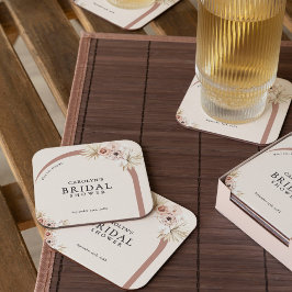 Posavasos Cuadrado De Papel Boho Watercolor Floral Arco moderno Ducha de Novia