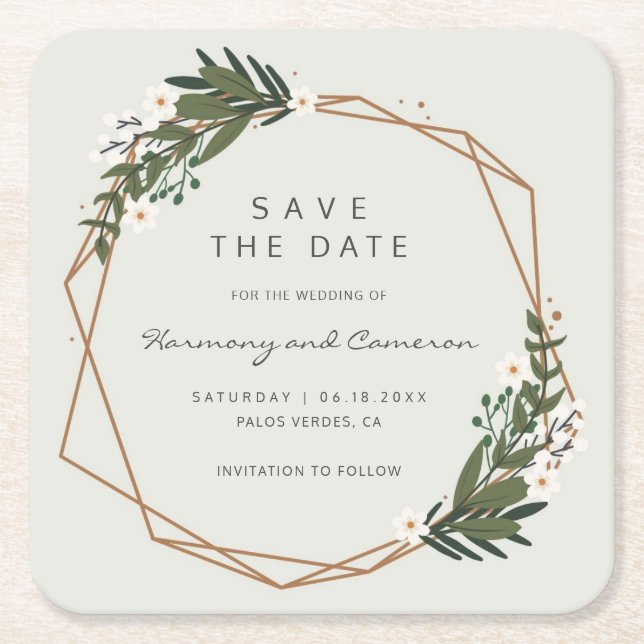 Posavasos Cuadrado De Papel Boho Wedding Save the Date (Anverso)