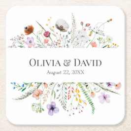 Posavasos Cuadrado De Papel Boho Wildflower Meadow Boda