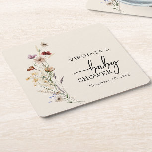 Posavasos Cuadrado De Papel Boho Wildflowers Baby Shower Coasters