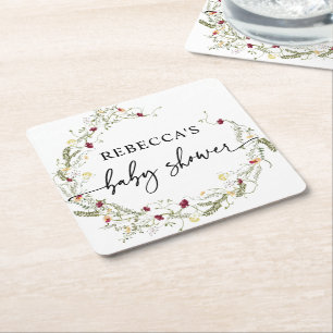 Posavasos Cuadrado De Papel Boho Wildflowers Greenery Baby Shower