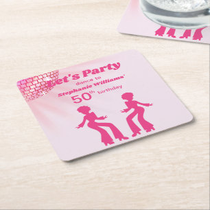 Posavasos Cuadrado De Papel Bola de Disco Groovy Rosa Púrpura Cumpleaños 50 de