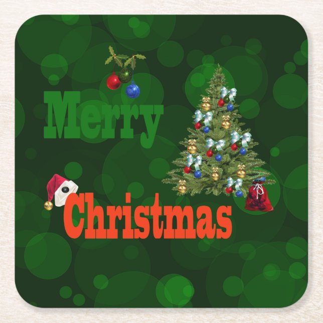 Posavasos Cuadrado De Papel Bolas de césped, Navidades (Anverso)