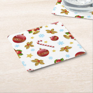 Posavasos Cuadrado De Papel Bolas de Navidades rojos y dorados, Navidades holl