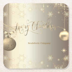 Posavasos Cuadrado De Papel Bolas de Oro Elegantes Copos de Nieve Estrellas Fi