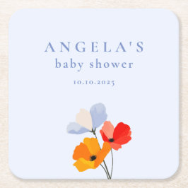 Posavasos Cuadrado De Papel Bold Poppy Floral Baby Shower