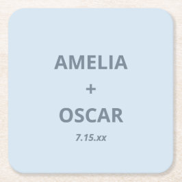 Posavasos Cuadrado De Papel Bold Soft Blue Modern Wedding Names Date Custom