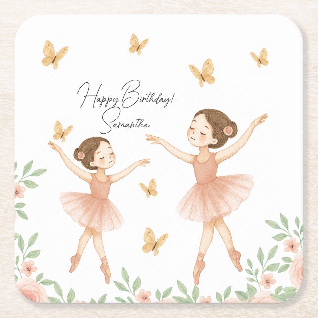 Posavasos Cuadrado De Papel Bolsa de papel de la fiesta de cumpleaños Ballerin (Anverso)