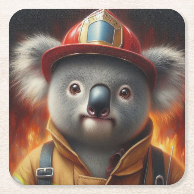 Posavasos Cuadrado De Papel Bombero de Koala (Anverso)