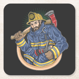 Posavasos Cuadrado De Papel Bombero profesional colorido