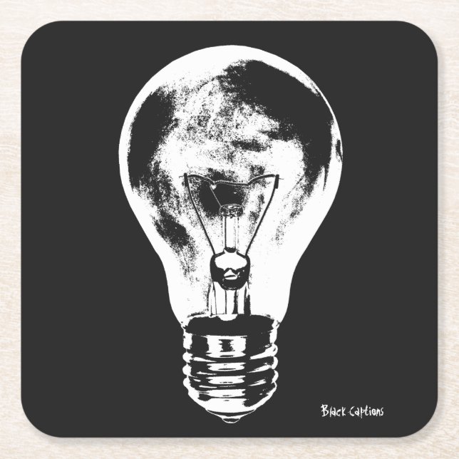 Posavasos Cuadrado De Papel Bombilla negra y blanca - prácticos de costa (Anverso)