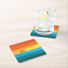 Posavasos Cuadrado De Papel Bonita puesta de sol y olas de mar