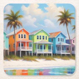 Posavasos Cuadrado De Papel Bonito Beach Houses Papel