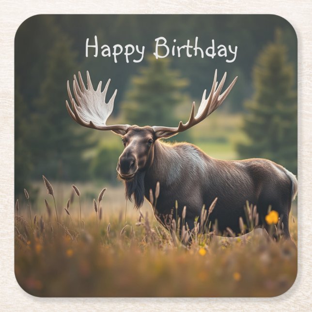 Posavasos Cuadrado De Papel Bonito cumpleaños de Moose (Anverso)
