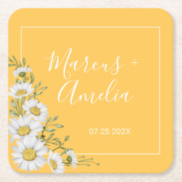 Posavasos Cuadrado De Papel Bonito Daffodil Boda de mareas amarillas y blancas