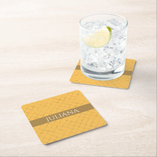 Posavasos Cuadrado De Papel Bonito Daffodil Gold Quatrefoil Personalizado