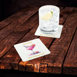 Posavasos Cuadrado De Papel Bonito en un cóctel con temas rosados Cumpleaños