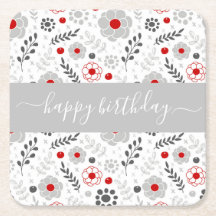 Bonito Flores modernas rojas y grises Cumpleaños