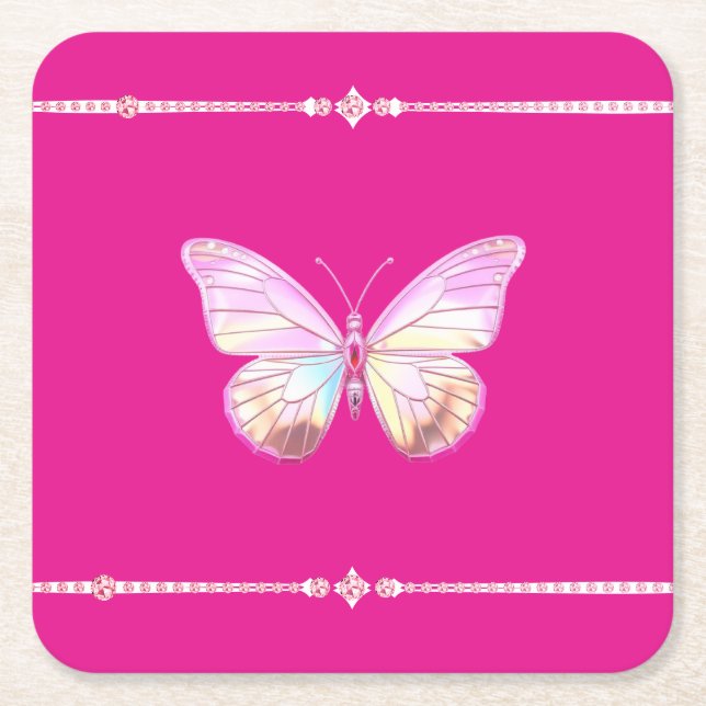 Posavasos Cuadrado De Papel Bonito Holográfica Diamante Butfly Paper Coaster (Anverso)
