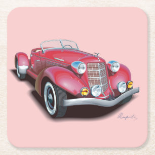 Posavasos Cuadrado De Papel Bonito juego de montaña de coches antiguos