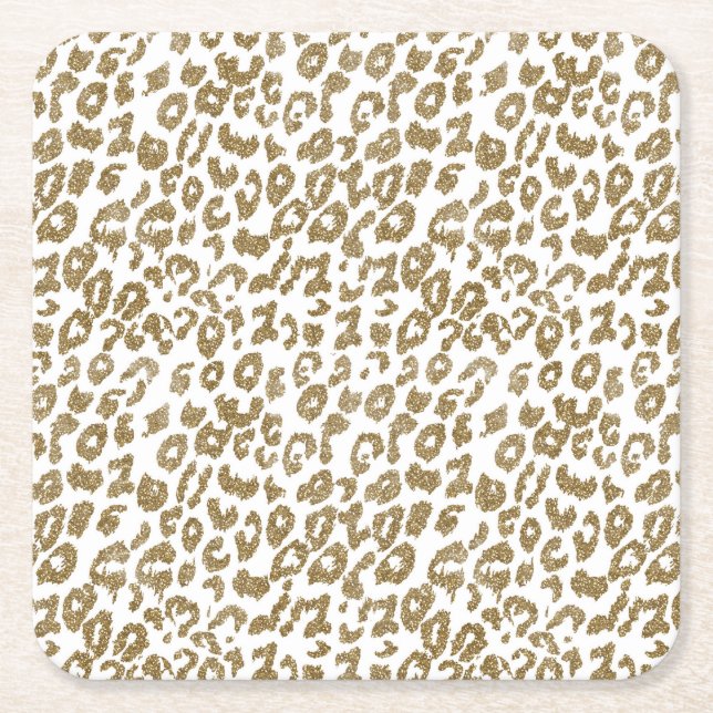 Posavasos Cuadrado De Papel Bonito Leopard Print Gold Purpurina (Anverso)