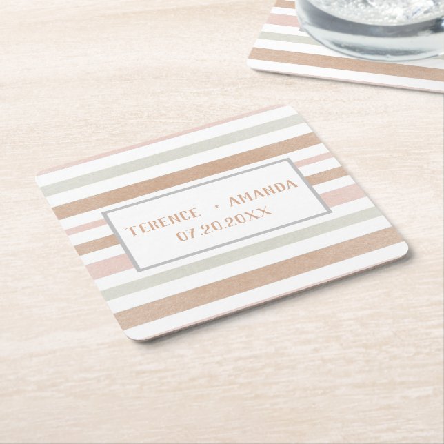 Posavasos Cuadrado De Papel Bonito Moderna Neutral Stripes Personalizada (En perspectiva)