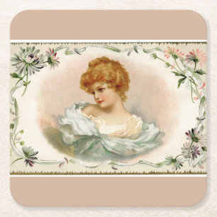 Posavasos Cuadrado De Papel Bonito Victoriana Lady Floral