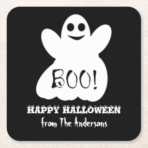 Posavasos Cuadrado De Papel ¡BOO! La escoria de papel fantasma de Halloween