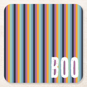 Posavasos Cuadrado De Papel ¡Boo! Tiras de Halloween Naranja y púrpura