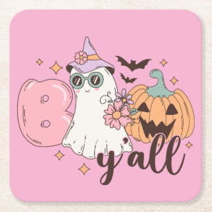 Posavasos Cuadrado De Papel Boo Y'All Halloween