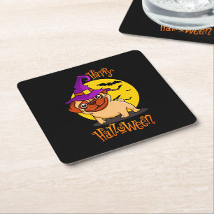 Posavasos Cuadrado De Papel BooF -Bruno el Bulldog francés de brujería