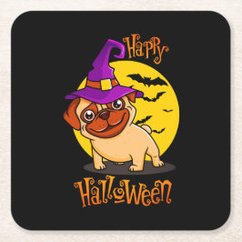 Posavasos Cuadrado De Papel BooF -Bruno el Bulldog francés de brujería