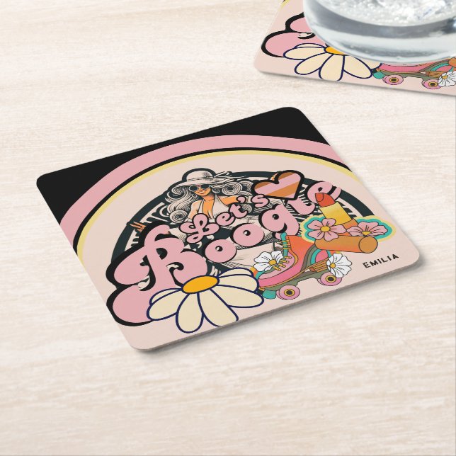 Posavasos Cuadrado De Papel Boogie Disco Dancing Bridal Bachelorette (En perspectiva)