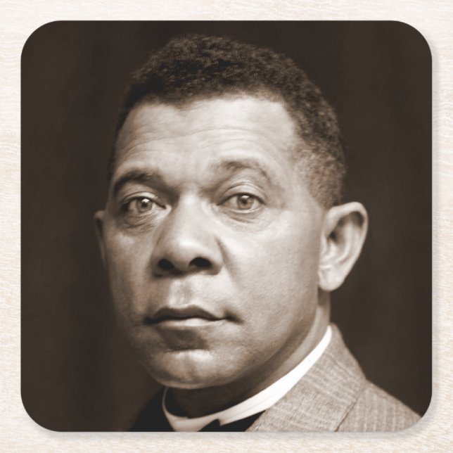 Posavasos Cuadrado De Papel Booker Washington: Educador afroamericano (Anverso)