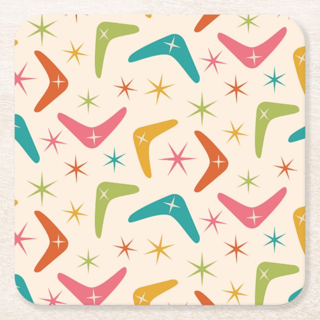 Posavasos Cuadrado De Papel Boomerang de mediados de siglo con estrenos retro (Anverso)
