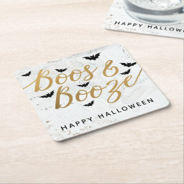 Posavasos Cuadrado De Papel Boos y Booze Halloween Party