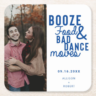Posavasos Cuadrado De Papel Booze Food & Bad Dance Mueve Boda foto
