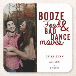 Posavasos Cuadrado De Papel Booze Food & Bad Dance mueve foto de fecha Boda