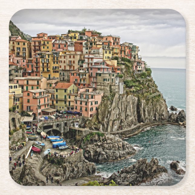 Posavasos Cuadrado De Papel Borde de Italia - Manarola - Pascua cuadrada (Anverso)
