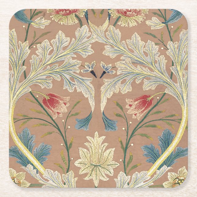 Posavasos Cuadrado De Papel Bordería floral de William Morris 1875 (Anverso)