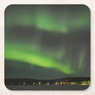 Posavasos Cuadrado De Papel Borealis de la aurora en el práctico de costa del