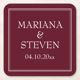 Posavasos Cuadrado De Papel Borgoña Minimalista de la frontera moderna