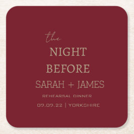Posavasos Cuadrado De Papel Borgoña Moderna La Noche Antes De La Cena Del Ensa