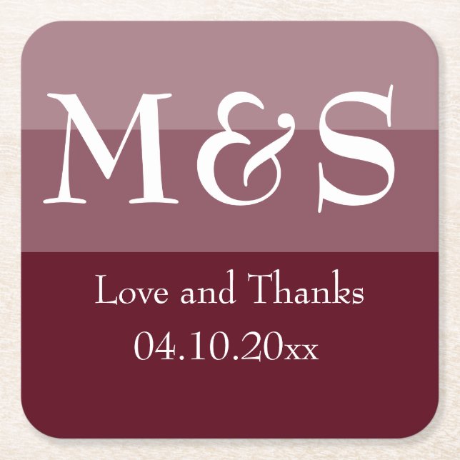 Posavasos Cuadrado De Papel Borgoña Red Simple Boda Moderno (Anverso)