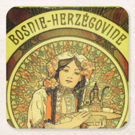 Posavasos Cuadrado De Papel Bosnia y Herzegovina por Alphonse Mucha 1900